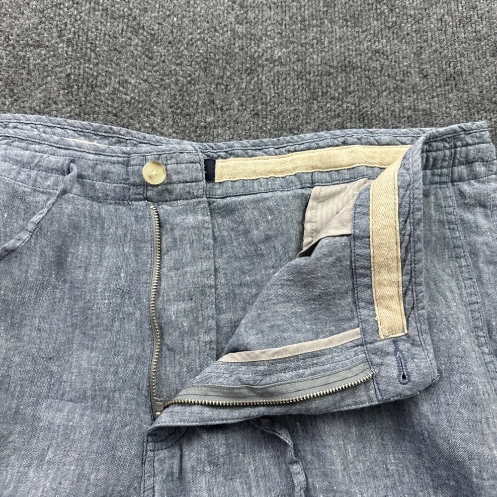 Jos. A. Bank Linen Blend Trousers Mens 40x28 Blue Tailored Fit Drawstring Waist